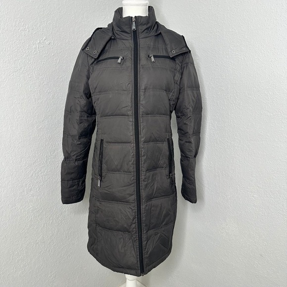 Michael Kors Women's Gray Puffer Coat Quilted Longline Hooded Jacket size S - Picture 1 of 10